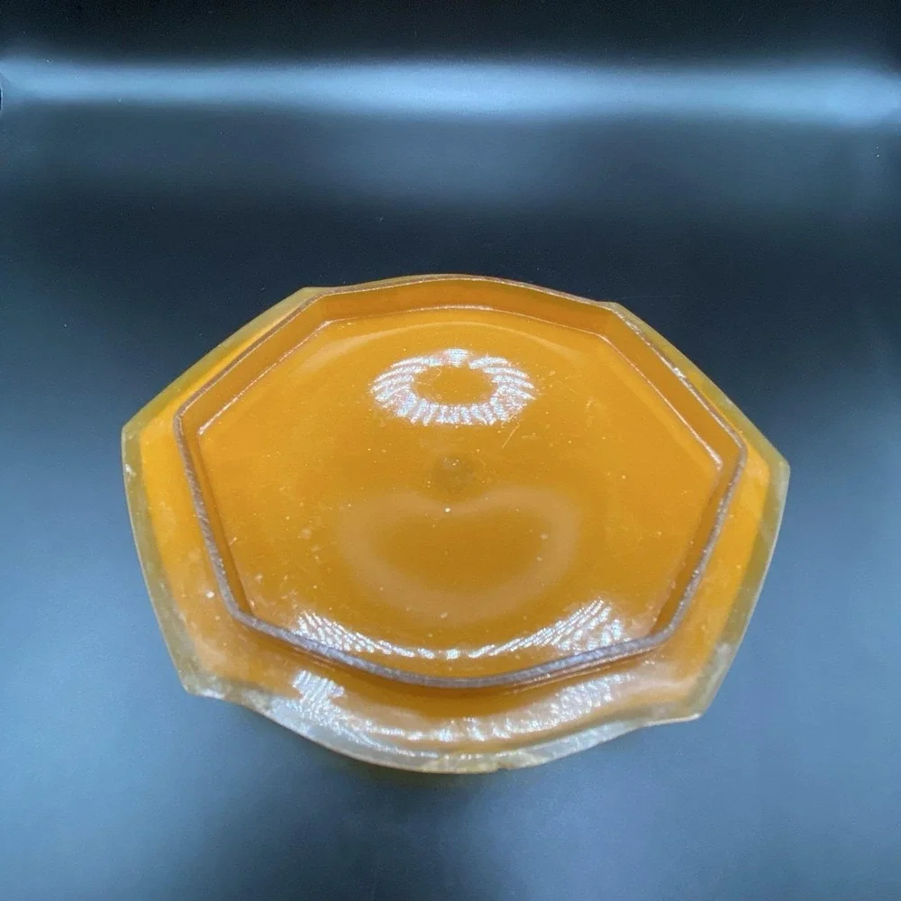 Vtg 1920s Art Deco Amber Vanity/Dresser Powder Jar Celluloid Top and Bottom
